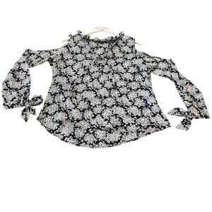 Womens Cold Shoulder Long Sleeve Blouse, UGC, Size-L, Color-Navy/White